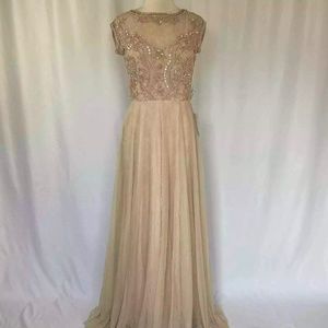 Marina Dress Blush Pink Sequined Lace Long Evening Gown